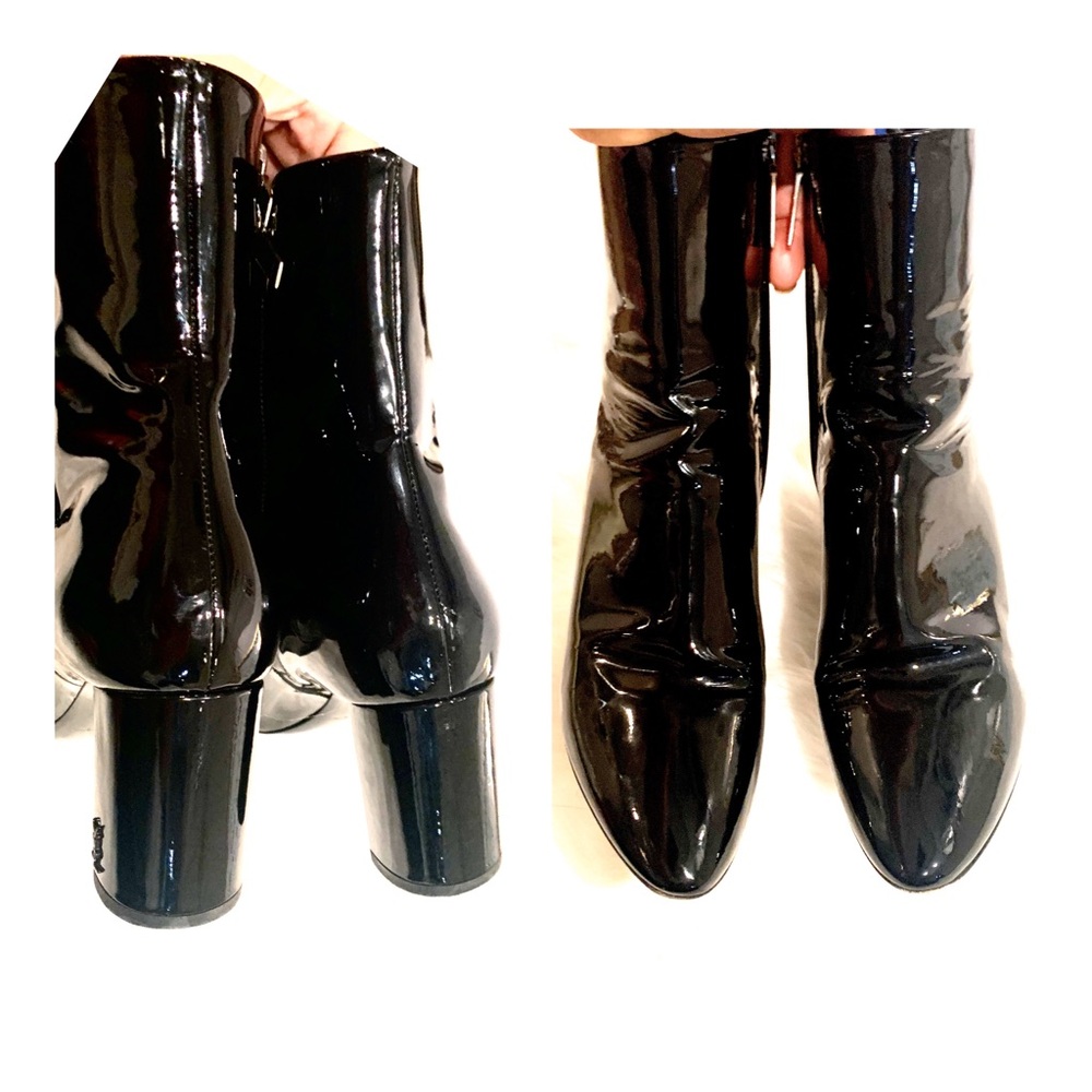 💯YSL Saint Laurent Black Patent Leather Lou Boots - Picture 5 of 8